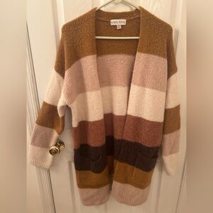 Knox Rose Women's Striped Cardigan in Warm Tones